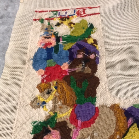 Vintage Needlepoint Christmas Stocking Front 18" Toys Pony Handmade Clown BLUE - Picture 4 of 7